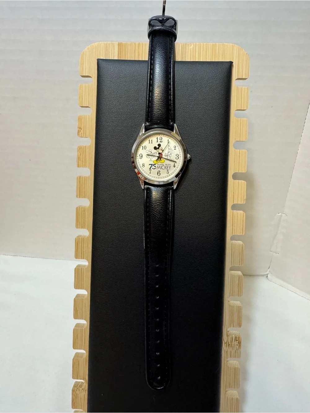 Avon Black Leather Strap Mickey Mouse Dial Watch